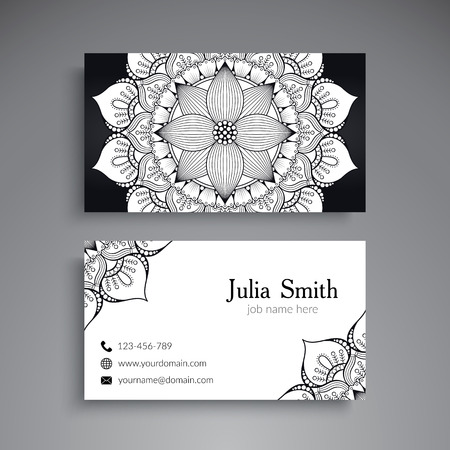 Business Card. Vintage decorative elements. Ornamental floral business cards or invitation with mandalaのイラスト素材