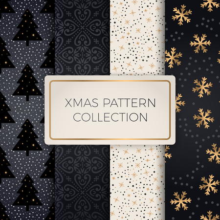 Set of simple seamless retro gold texture Christmas related patternsのイラスト素材