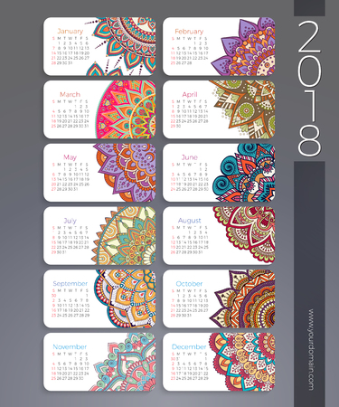 Calendar 2018 illustration with vintage decorative elements.のイラスト素材