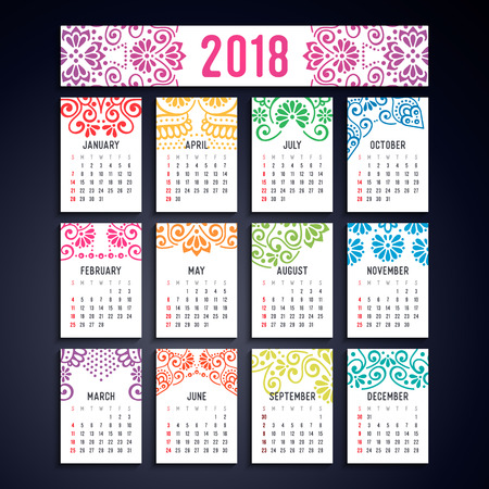 Calendar 2018 illustration with vintage decorative elements.のイラスト素材