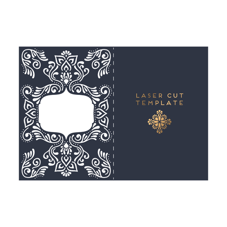 Vector wedding card laser cut template. Vintage decorative elementsのイラスト素材
