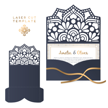 Vector wedding card laser cut templateのイラスト素材