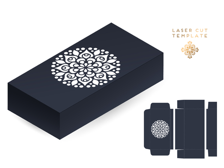 Vector wedding card laser cut template box. Vintage decorative elements. Hand drawn background. Islam, Arabic, Indian, ottoman motifsのイラスト素材