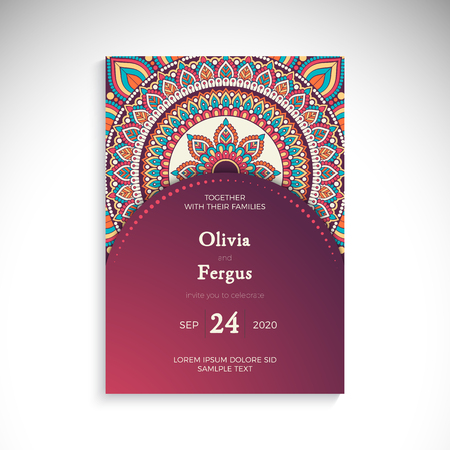 Vector luxury wedding invitation with mandalaのイラスト素材