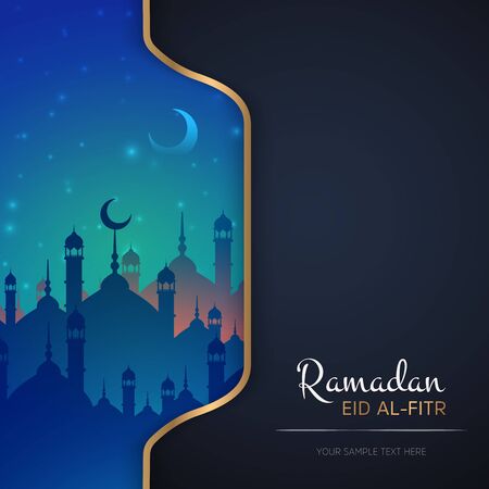 Illustration of a Ramadan card with blue designのイラスト素材
