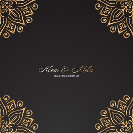 Luxury gold monogram. Vintage decorative elements. Ornamental floral business cards, oriental patternのイラスト素材