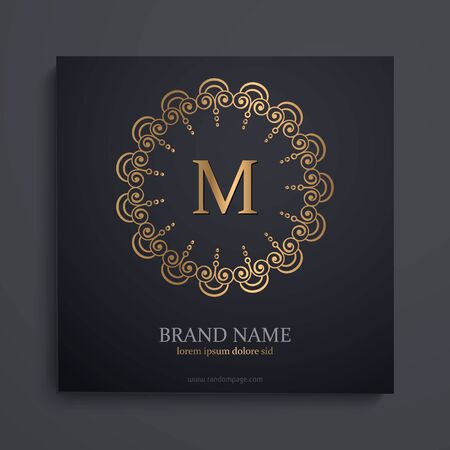 luxury art deco golden classic linear monochrome minimal hipster geometric vintage vector monogram, frame , border , label for your logo badge or crestのイラスト素材