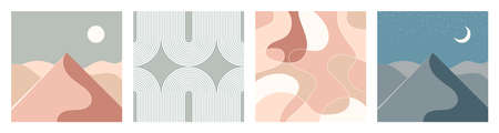 Collage contemporary tropical and polka dot shapesのイラスト素材