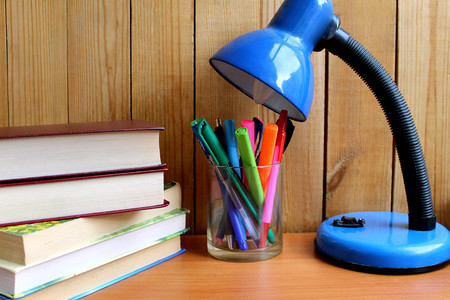 a student's workplace for self-study at homeの写真素材