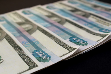 money american money russian dollars and rublesの写真素材