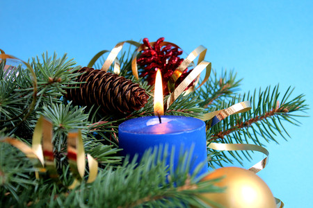 Christmas moods branches on a blue backgroundの写真素材