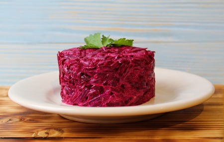 beetroot salad grated through a grater with mayonnaiseの写真素材
