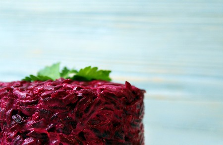beetroot salad grated through a grater with mayonnaiseの写真素材