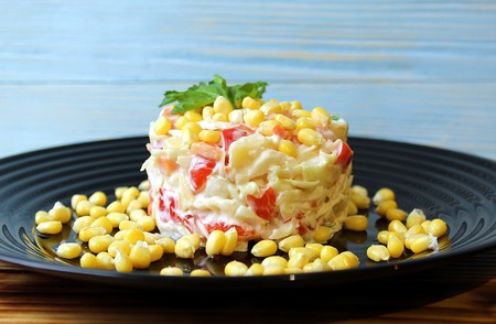 vegetable and corn salad seasoned with mayonnaiseの写真素材