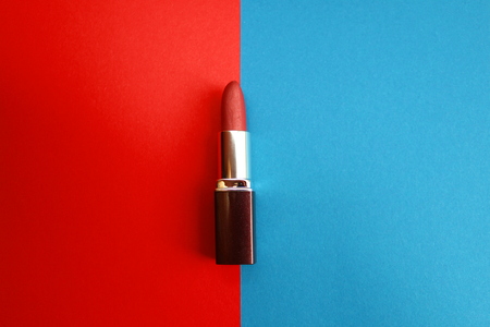 Pink lipstick divides two background colorsの写真素材
