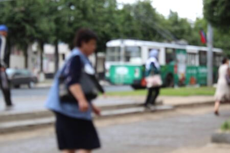 Blurred background Abstract people walking on a city street.の写真素材
