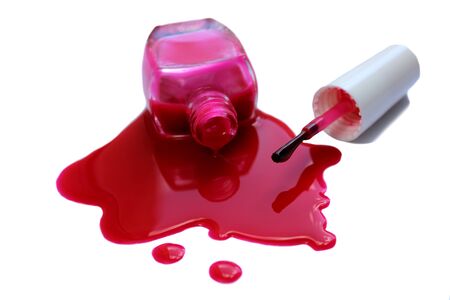 Nail polish with a red brushの写真素材