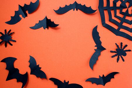 Halloween holiday concept with paper black bats.の写真素材