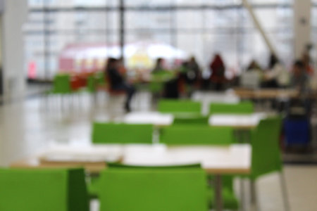 Blurred photo of a cafe in a shopping centerの写真素材