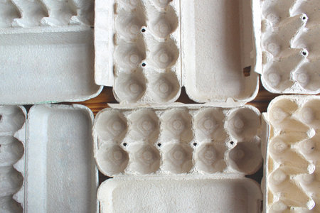 Empty egg containers lie on the surface