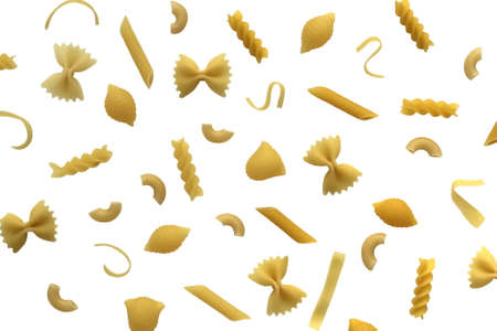 Abstract texture, assorted pasta on a white backgroundの写真素材