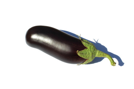 Fresh eggplant vegetable lies on a white background.の写真素材