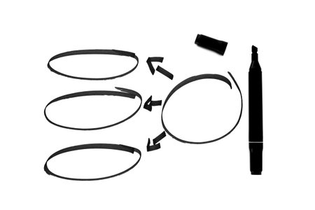 On a white background, an oval is drawn with a black marker for writing text.の写真素材