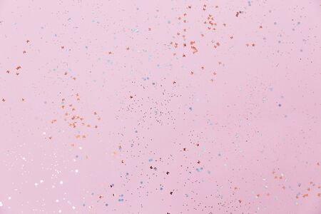 Pink background and confetti. Banner For designers.の写真素材