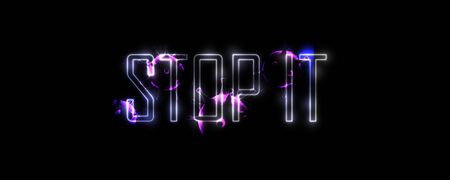Neon red letters on a black background. Stop it. Design concept.の写真素材