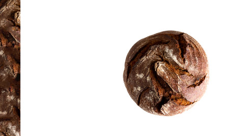 Breadless rye bread on a white isolated background. Ready-made concept for the designer. Copy space....