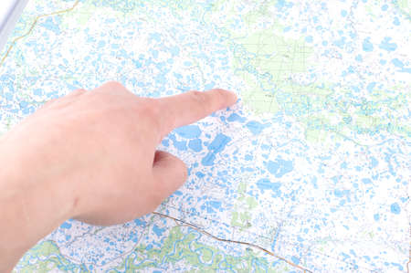 hand on the mapの写真素材