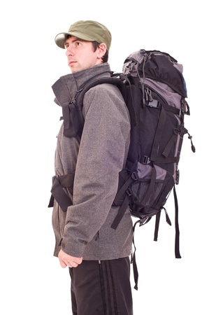 young man with a rucksackの写真素材