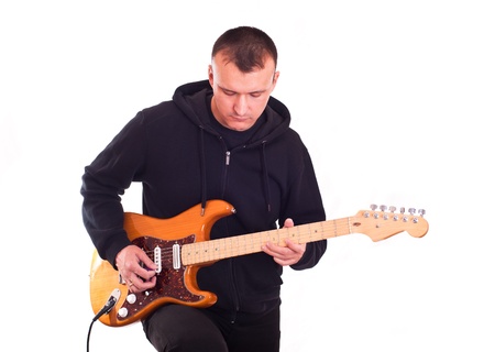 man with electric guitarの写真素材
