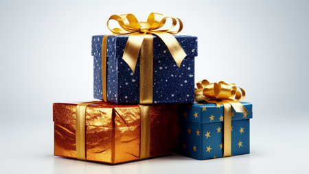 Gifts for the New Year. Christmas and New Year background. Gift boxes and pine cones for holiday.の素材