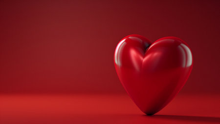 Red heart with on red background. It is a symbol of lovers and human health. Valentines Day. 3D render, computer graphic. Copy space, space for text.の写真素材