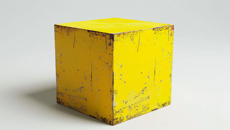 Yellow Cube 3D illustration, render. Simple cube on a white background.の写真素材