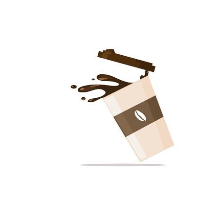 Coffee splash from spilled paper cup with coffee seed logo vector illustration isolated with shadowのイラスト素材