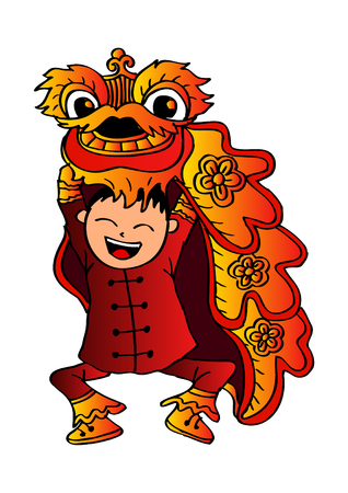 A Chinese new year celebration with Lion Danceのイラスト素材