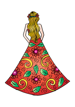 Fashion girl in wedding dress isolated on plain background.のイラスト素材