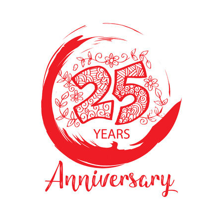 Twenty fifth years anniversary red on white Vector illustration.のイラスト素材