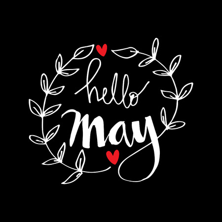 Hello May Hand Lettering Inscription vector illustration design.のイラスト素材