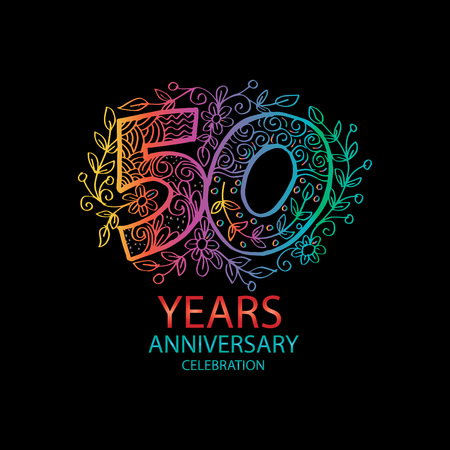 Colorful Emblem of 50th anniversary on black background. Vector illustration.のイラスト素材