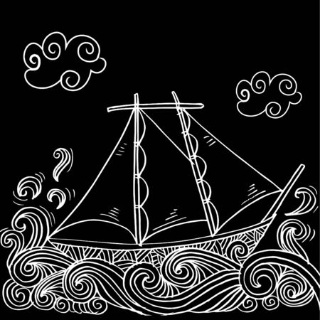Doodle style sketch of a sailboatのイラスト素材