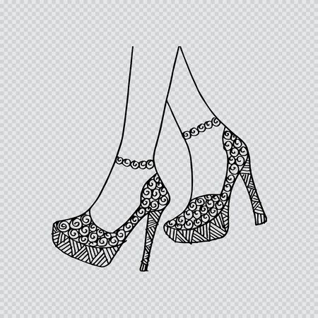 Hand drawn outline ornamental high heels and sexy legsのイラスト素材