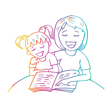 Mom reading a book to her kidのイラスト素材