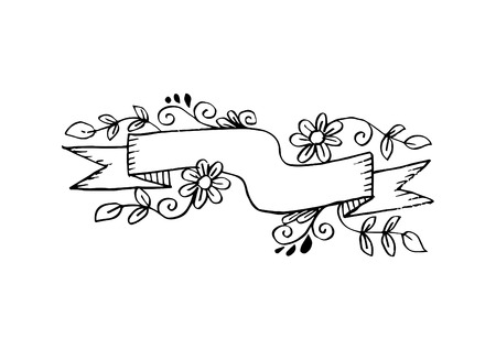 Abstract blank ribbon banner with floral background.のイラスト素材