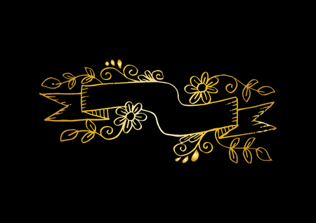 Abstract blank ribbon banner with floral background.のイラスト素材