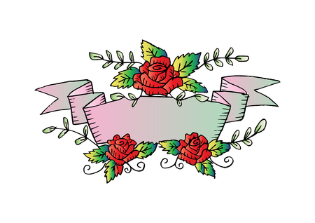Hand drawing floral frame with rose flowers.のイラスト素材