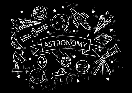 Astronomy icons set. Hand drawing illustration.のイラスト素材