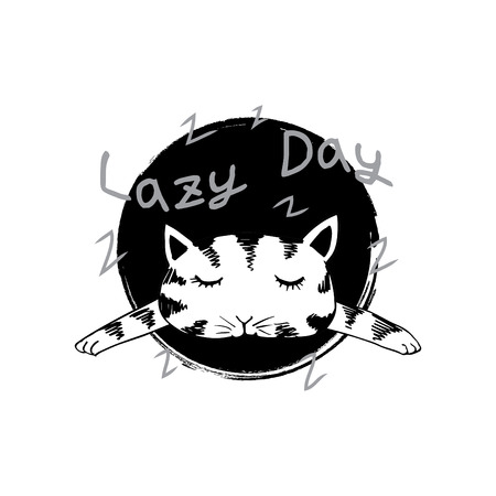 Cute cat with word lazy day., for cards, flyers, posters, shirts designのイラスト素材